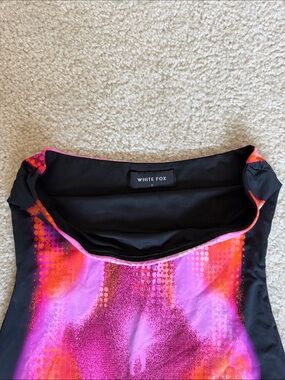 White Fox Boutique Strapless Dress in Pink and Orange Fun Print